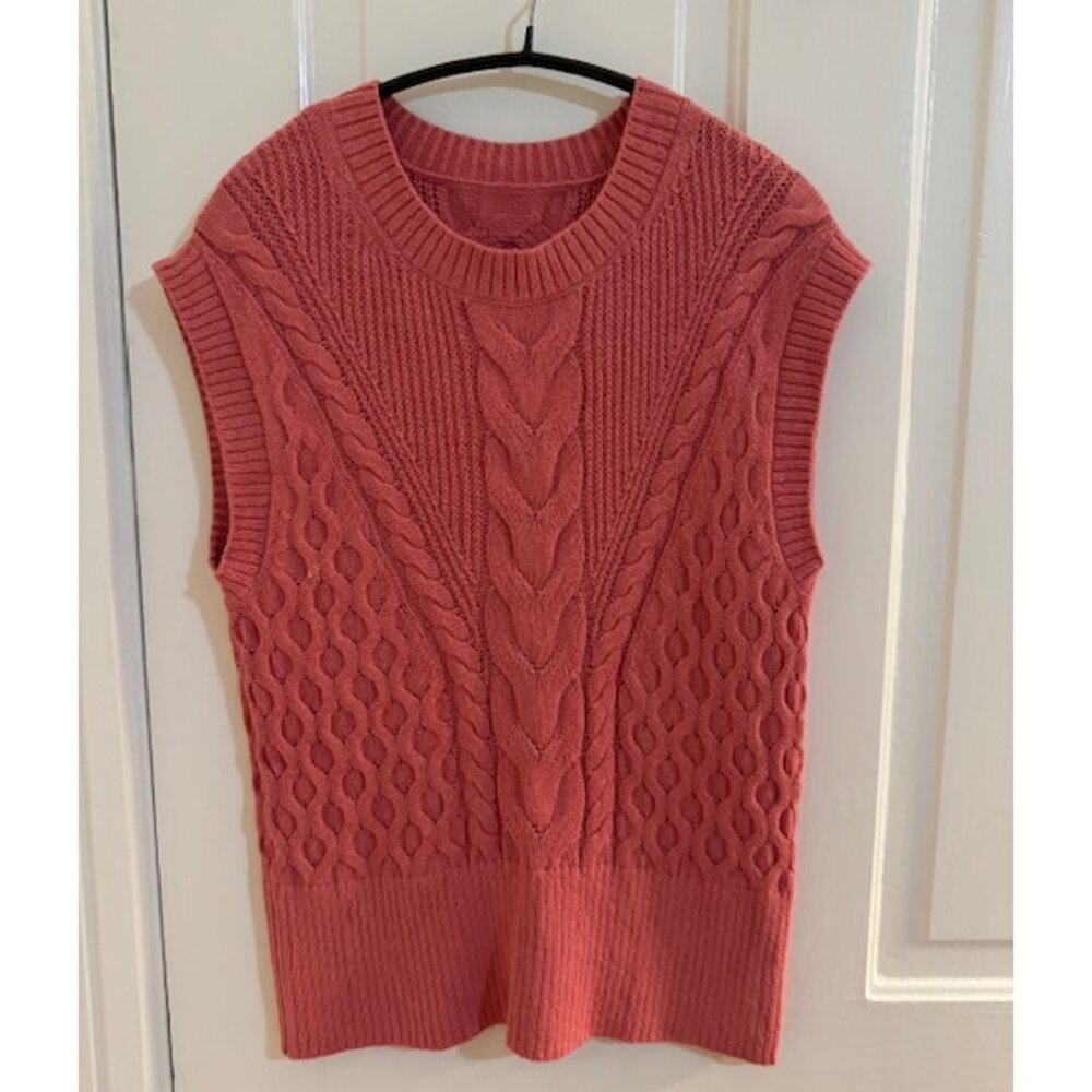 Sleeveless Cotton Coral Sweater, Size Medium